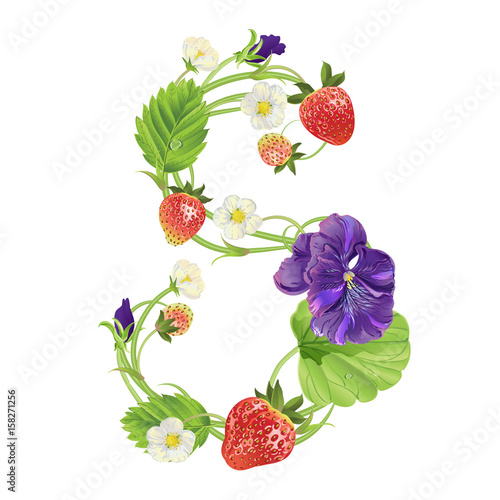 Fototapeta Naklejka Na Ścianę i Meble -  Letter A Strawberry font. Red Berry lettering alphabet. Fruits ABC