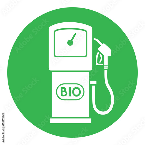 Green bio fuel station pump icon.