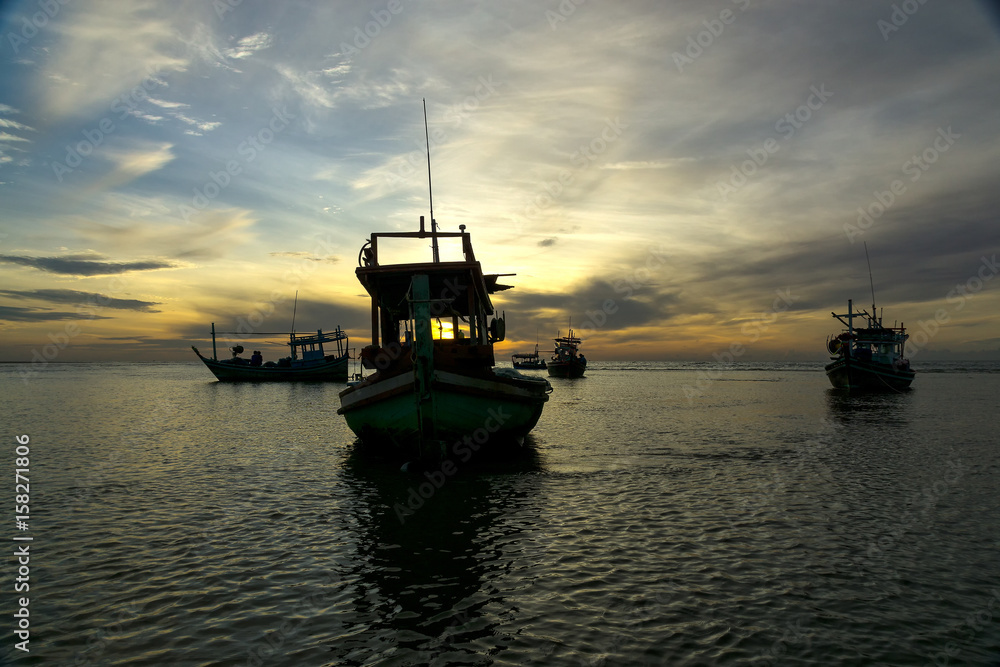 Morning light with fishing boat Morning light with fishing boat