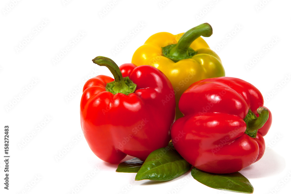 sweet red and yellow pepper isolated on white background sweet red and yellow pepper isolated on white background