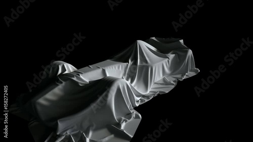 Presentation of the new Formula 1 car at the exhibition. . In Ultra HD 4k. Under the cloth