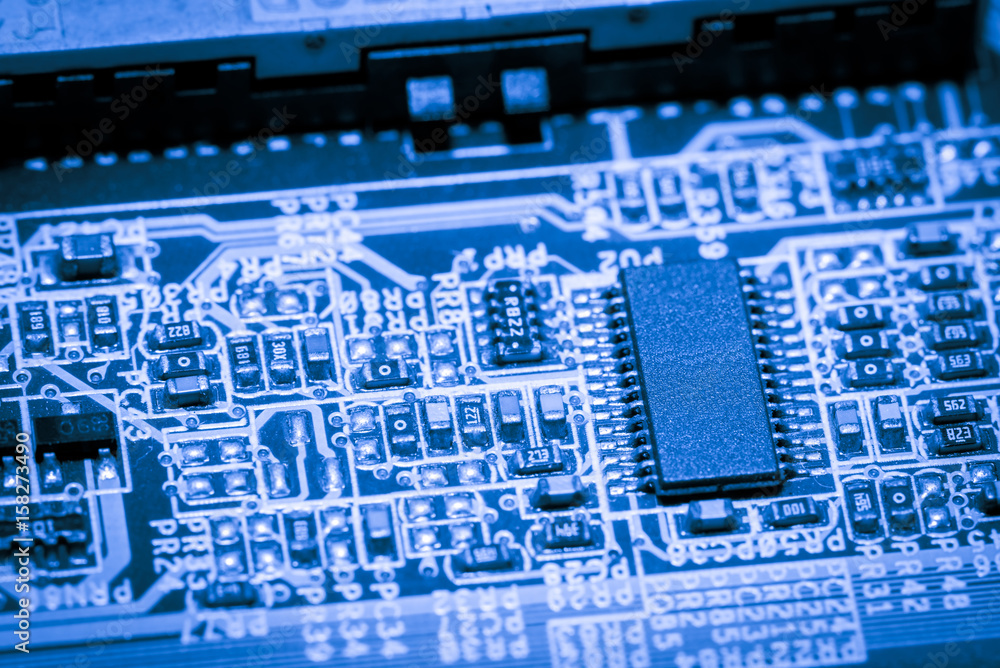 Close up of Electronic Circuits in Technology on Mainboard computer background 
(logic board,cpu motherboard,Main board,system board,mobo)