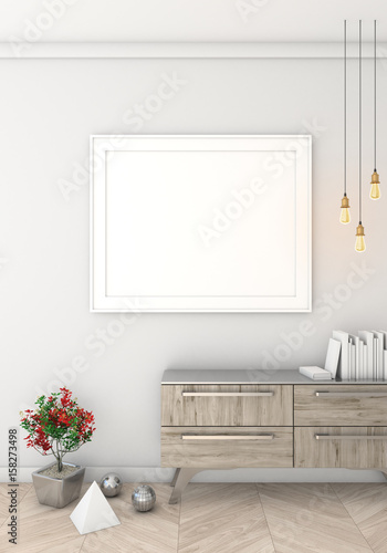 Mock up poster with light wall interior background  3d render