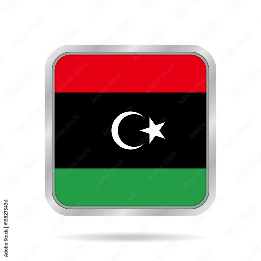 Flag of Libya. Shiny metallic gray square button. Flag of Libya. Shiny metallic gray square button.