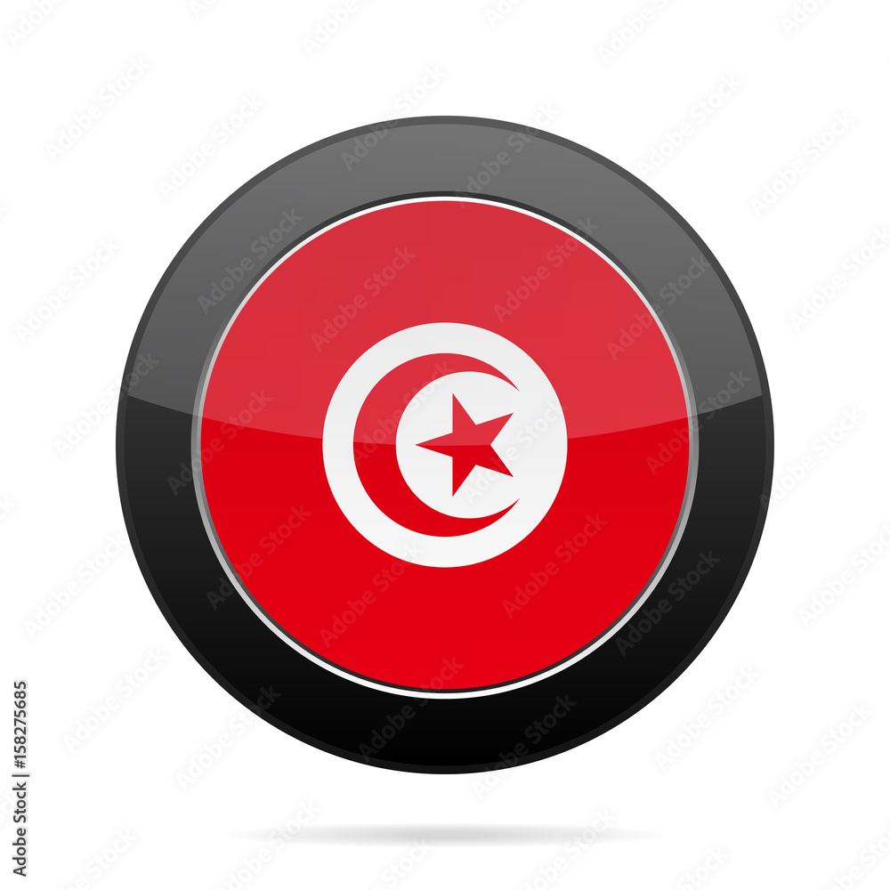 Flag of Tunisia. Shiny black round button. Flag of Tunisia. Shiny black round button.
