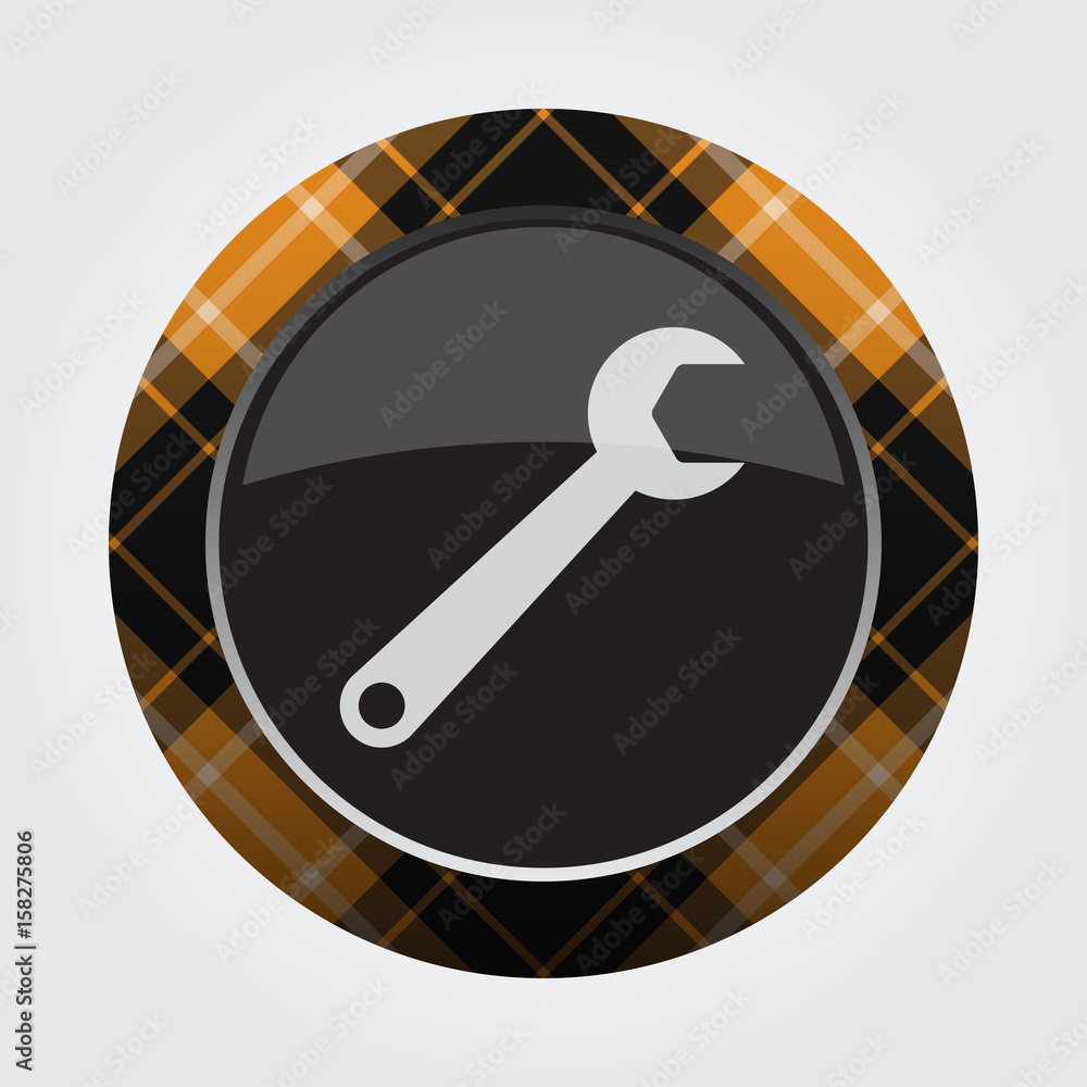 button with orange, black tartan - spanner icon button with orange, black tartan - spanner icon