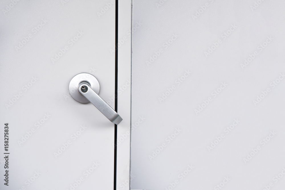 Exterior modern style door handle and security key lock on the door Exterior modern style door handle and security key lock on the door