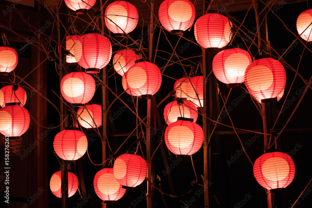 Illuminated Japanese Red Festival Lanterns 山口七夕ちょうちんまつり Stock Photo Adobe Stock