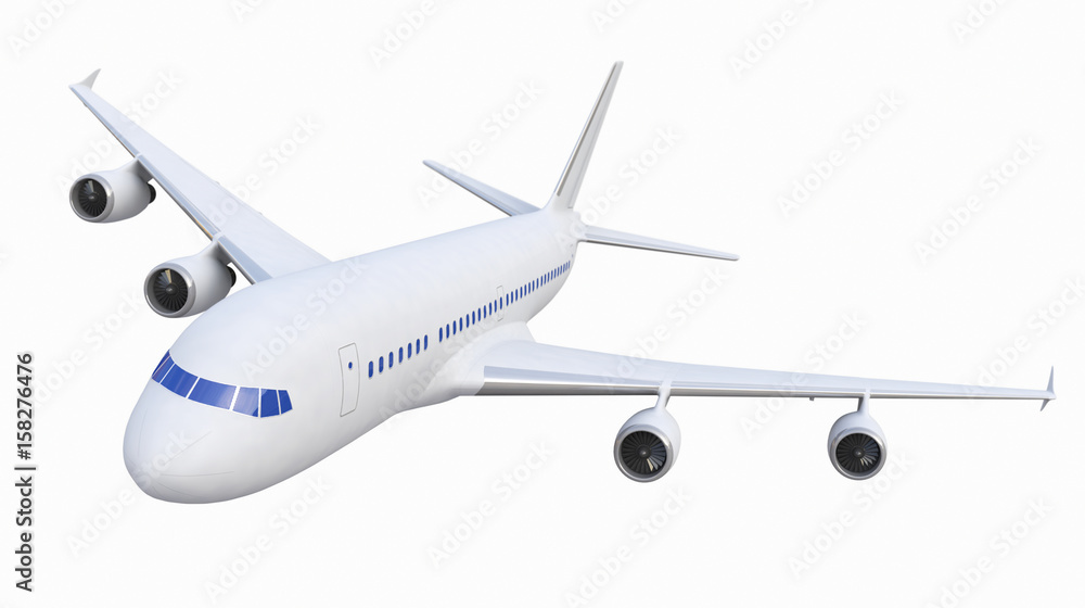 White Four-engine Plane,Airplane Isolated On White Background, Jet - 3d Model, Rendering