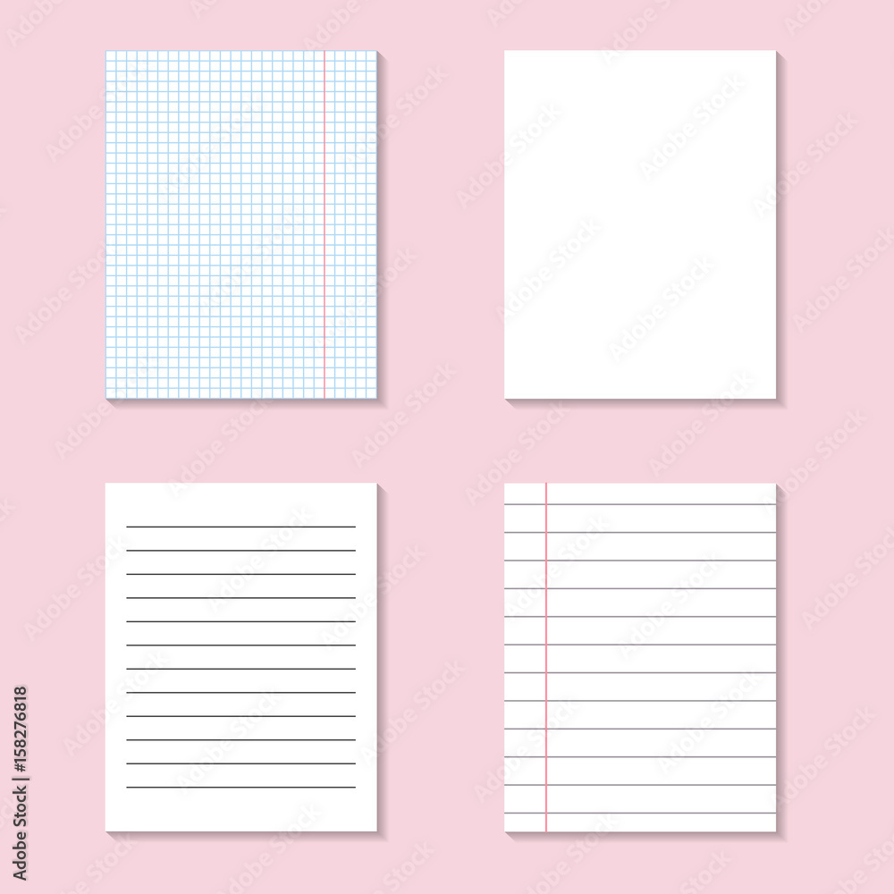 Vector set of isolated notebook paper lists for decoration and covering. Concept of note, posting and education. Vector set of isolated notebook paper lists for decoration and covering. Concept of note, posting and education.