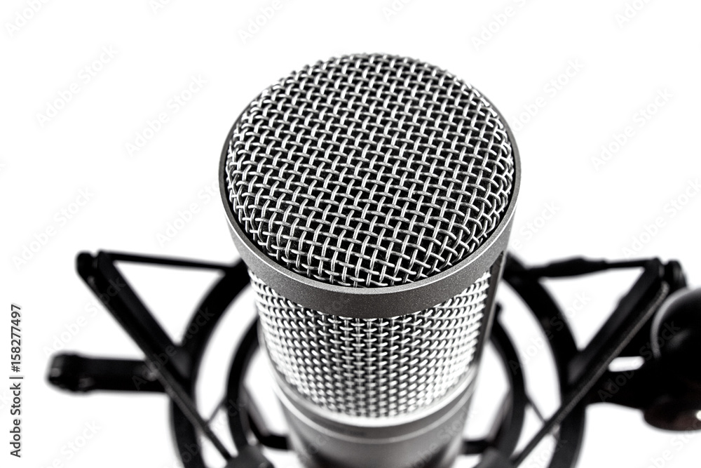 Microphone grill, macro white background Stock Photo | Adobe Stock