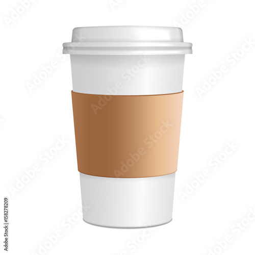 Realistic paper coffee cup. 3d realistic coffee cup mock up vector template