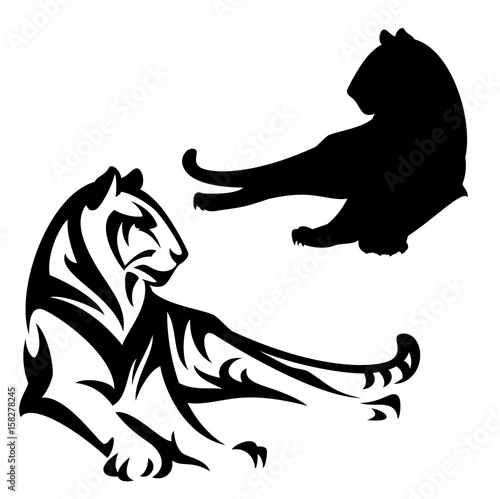 lying tiger black and white vector design
