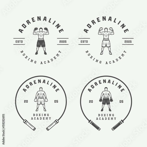 Boxing and martial arts logo badges and labels in vintage style. Vector illustration. Graphic Art.