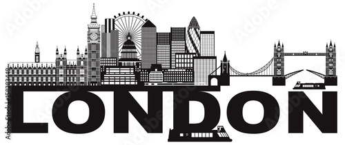 London Skyline Black and White Text vector Illustration