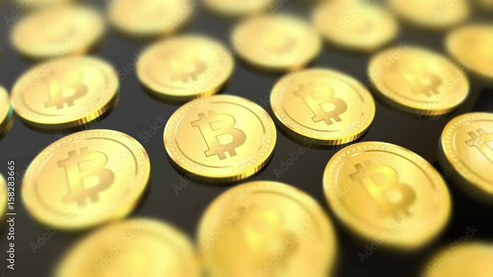 Shiny bitcoins in blurred animated camera view Shiny bitcoins in blurred animated camera view