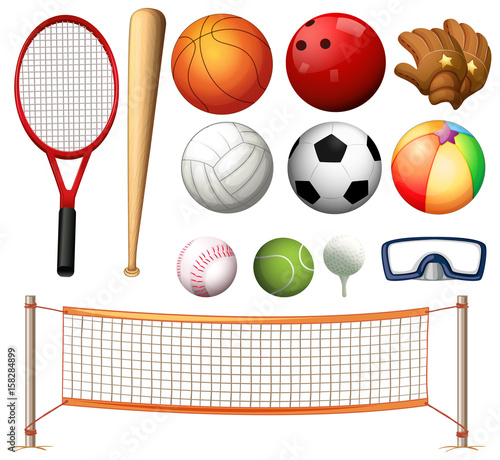 Volleyball net and different types of balls