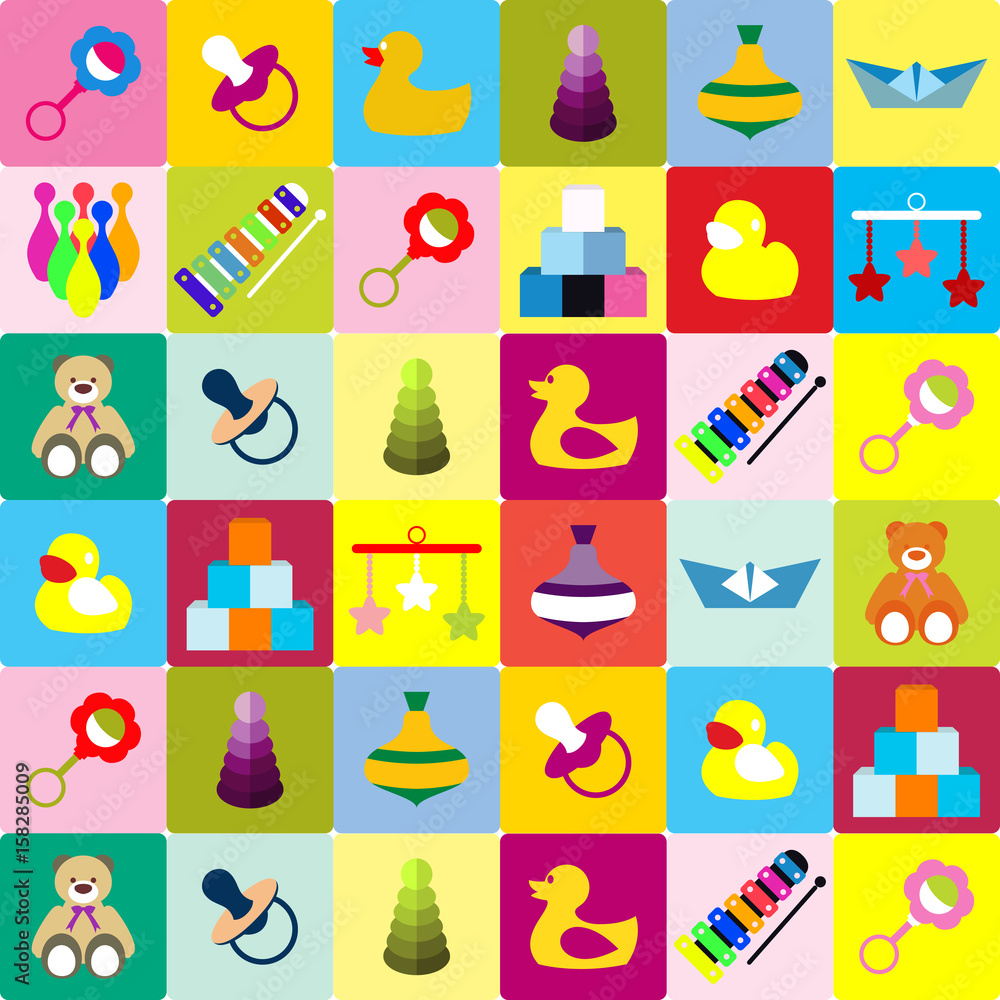 Fototapeta premium Colorful pattern with different kind of toys