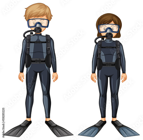 Man and woman in scuba diving outfit