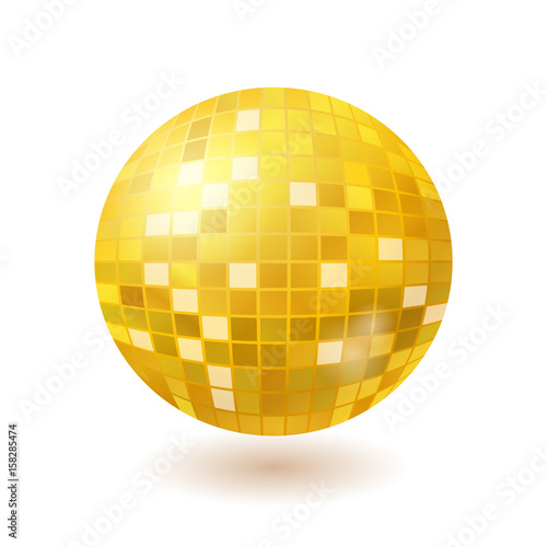Golden disco mirror ball isolated on white background