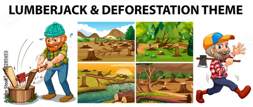 Lumberjack and deforestation scenes