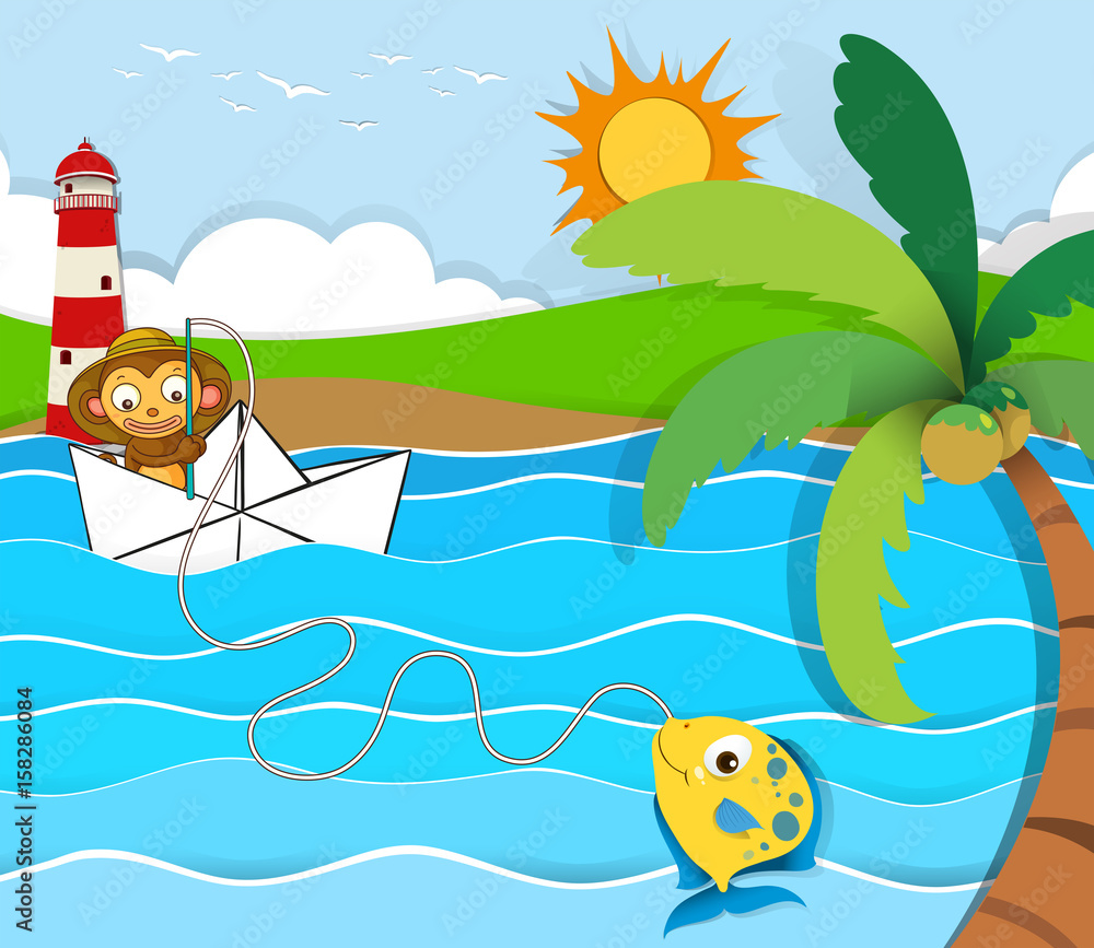 Fototapeta premium Monkey fishing in the river