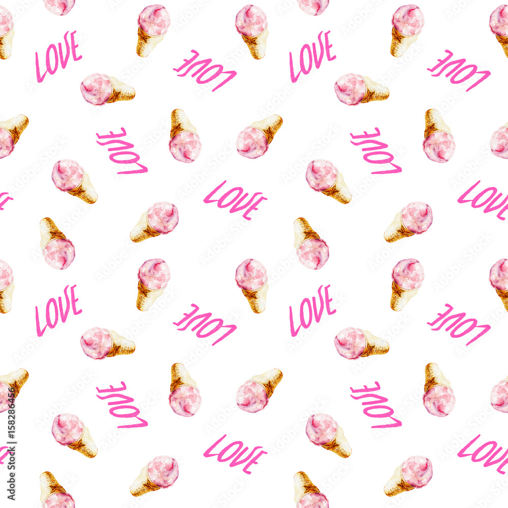 Watercolor seamless pattern with pink lettering Watercolor seamless pattern with pink lettering
