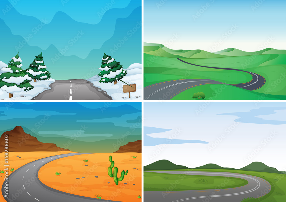 Obraz premium Four scenes with empty roads
