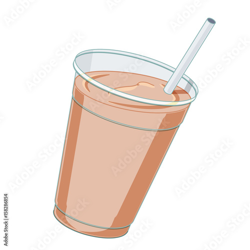 chocolate smoothie/milkshake with straw in a plastic cup.