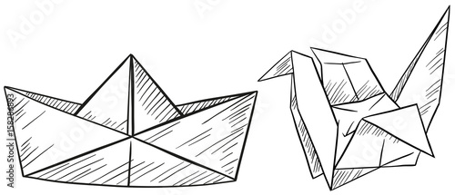 Paper origami for boat and bird