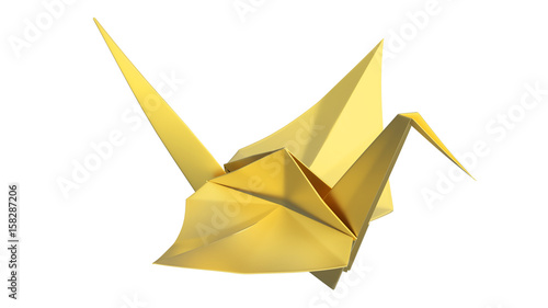 3D illustration gold origami bird