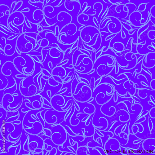 Violet background with blue floral ornament. Vector illustration.