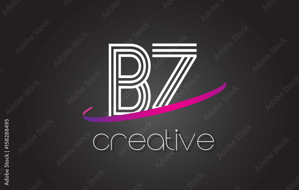 BZ B Z Letter Logo with Lines Design And Purple Swoosh. BZ B Z Letter Logo with Lines Design And Purple Swoosh.