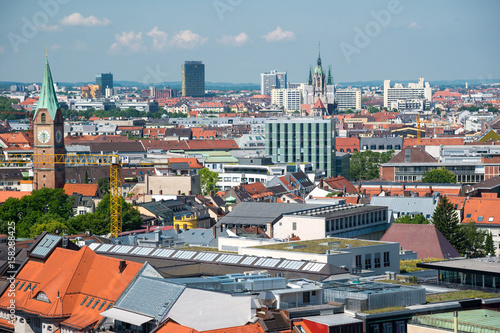 Scenic aerial panorama of the architecture of Munich, Bavaria, Germany