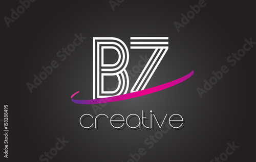 BZ B Z Letter Logo with Lines Design And Purple Swoosh.