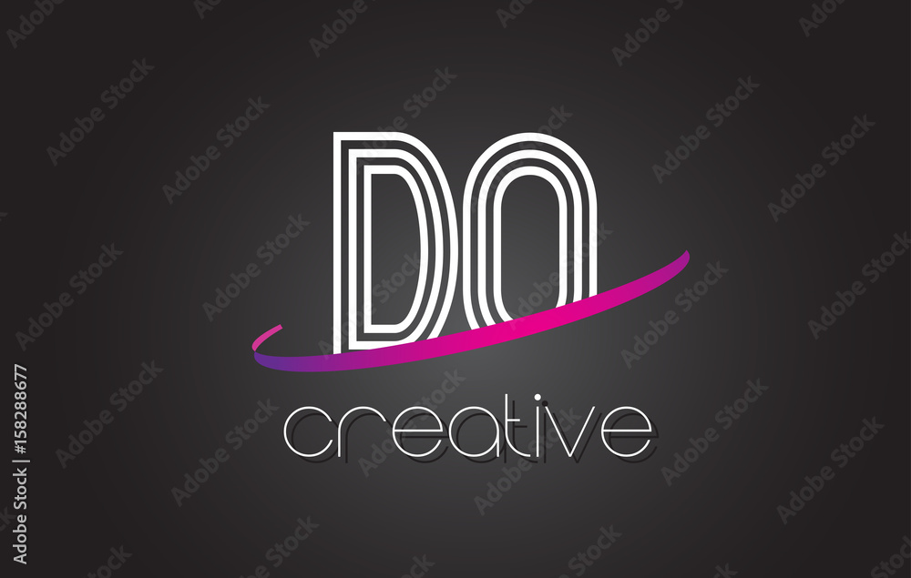 DO D O Letter Logo with Lines Design And Purple Swoosh. DO D O Letter Logo with Lines Design And Purple Swoosh.