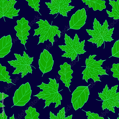 Doodle leaves seamless pattern, vector hand-drawn leaf wallpaper, nature botanic abstract background, EPS 8 © julijuliart