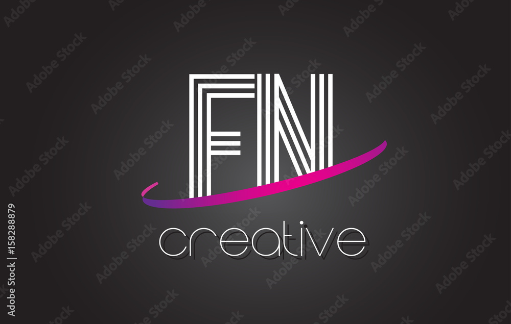 FN F N Letter Logo with Lines Design And Purple Swoosh. FN F N Letter Logo with Lines Design And Purple Swoosh.