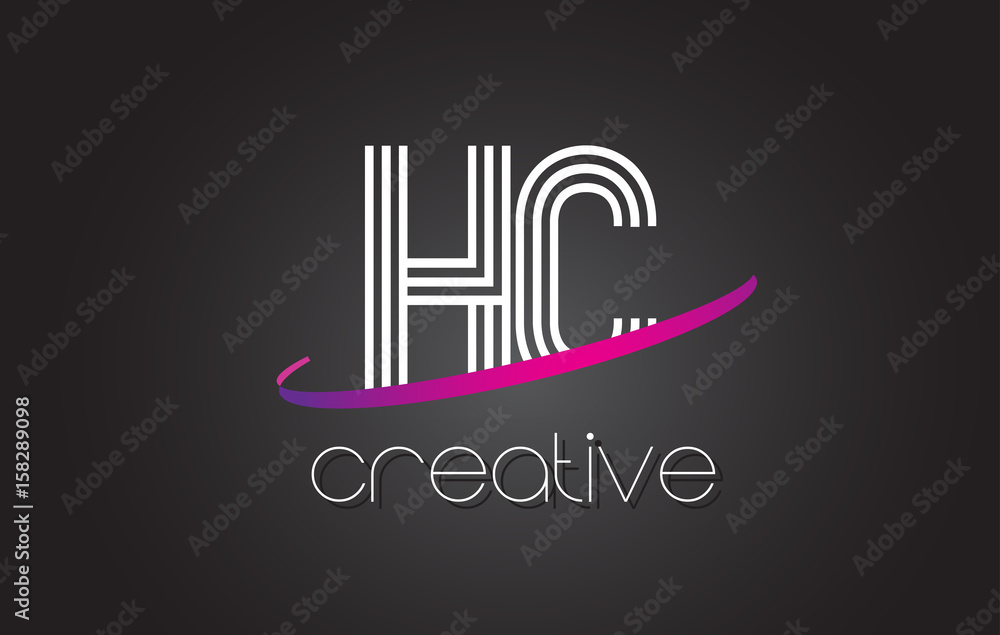 HC H C Letter Logo with Lines Design And Purple Swoosh. HC H C Letter Logo with Lines Design And Purple Swoosh.