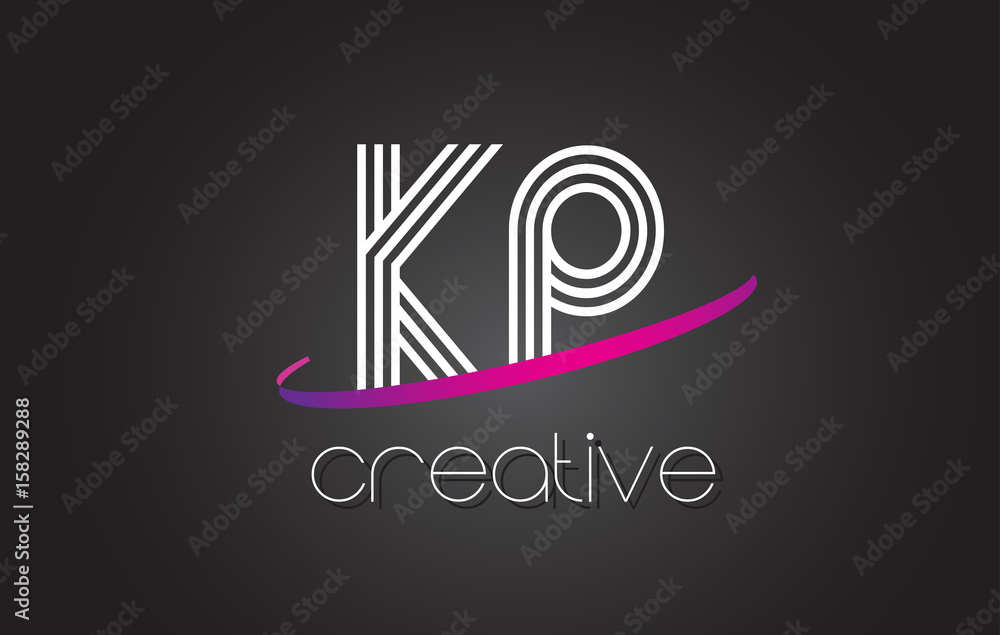 Naklejka premium KP K P Letter Logo with Lines Design And Purple Swoosh.