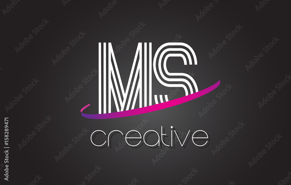 MS M S Letter Logo with Lines Design And Purple Swoosh.