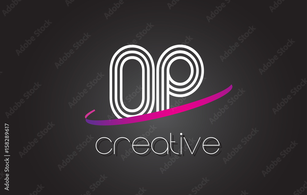 OP O P Letter Logo with Lines Design And Purple Swoosh.
