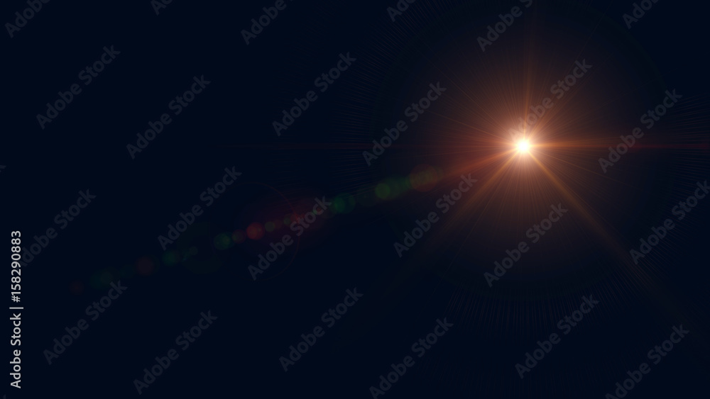 Bright light with lens flare. Background with spotlight beam.