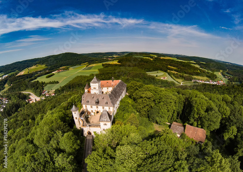 Aerial photo of castle Greifenstein at the franconian suisse, Germany - Bavaria