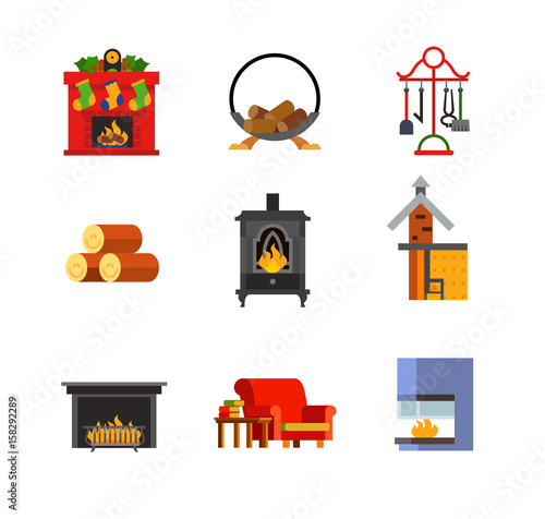 Fireplace concept icon set
