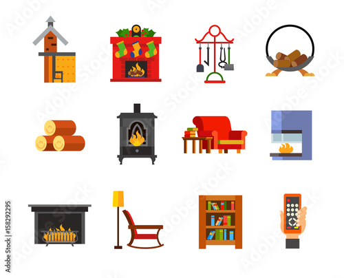 Fireplace icon set