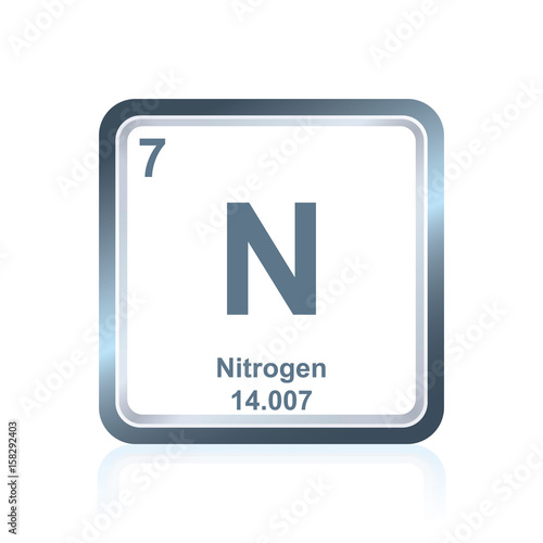 Symbol of chemical element nitrogen as seen on the Periodic Table of the Elements, including atomic number and atomic weight.