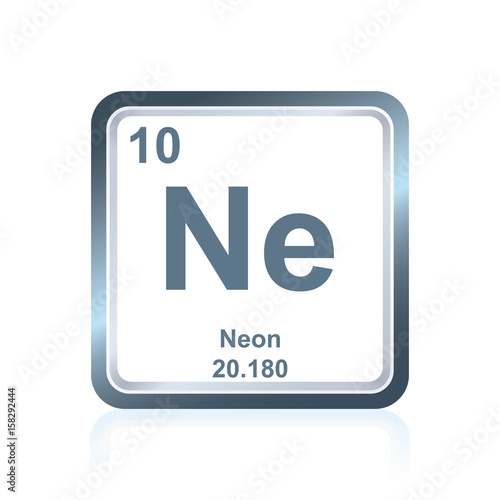 Symbol of chemical element neon as seen on the Periodic Table of the Elements, including atomic number and atomic weight.