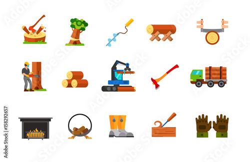 Sawmill and wood icon set
