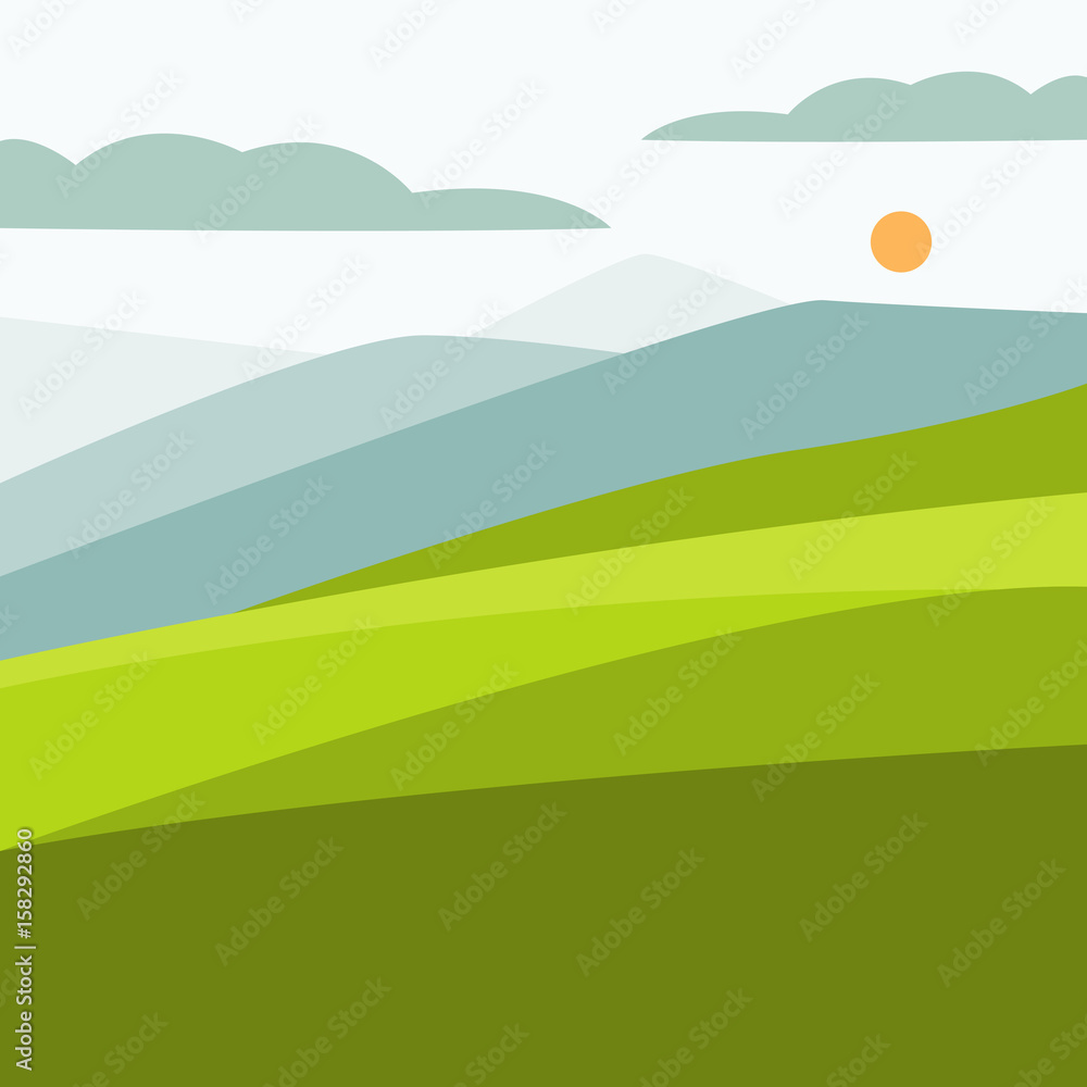 Vector illustration of color landscape with mountain peaks